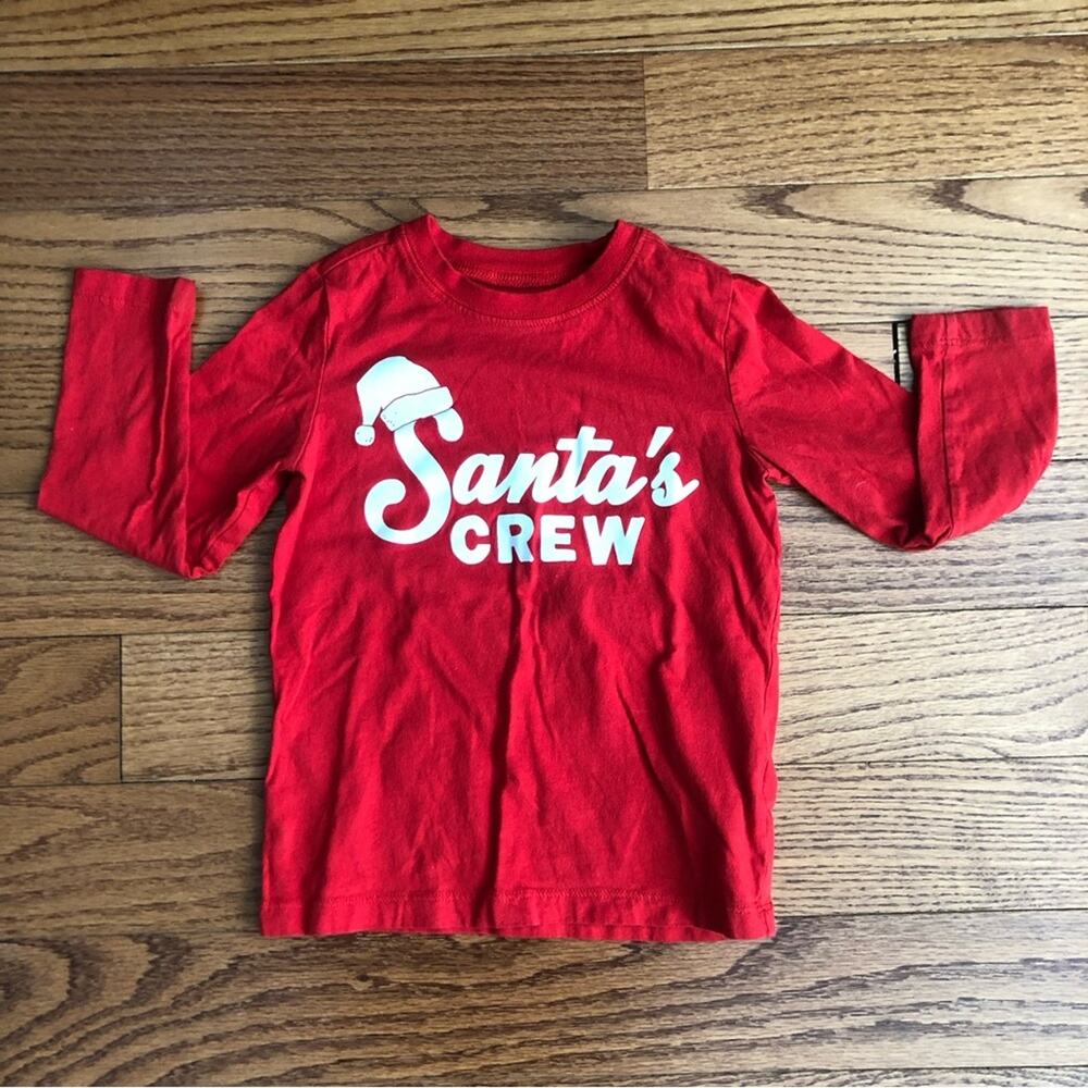 Carter’s Santa’s Crew Graphic Print Long Sleeve Shirt Red Toddler Boy’s Size 3T
